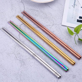1 Pair Stainless Steel Tableware Colorful Reusable Metal Chopsticks Dishware, Length:23cm(Gold)