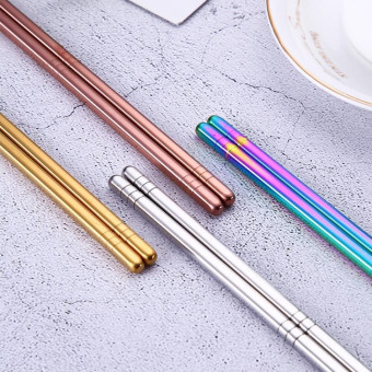 1 Pair Stainless Steel Tableware Colorful Reusable Metal Chopsticks Dishware, Length:23cm(Gold)
