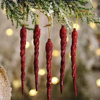 5pcs/bag Christmas Decorations Colorful Ice Bar Pendant Small Tree Threaded Ornament(Red)