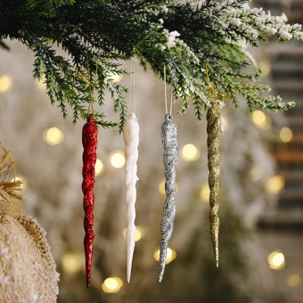 5pcs/bag Christmas Decorations Colorful Ice Bar Pendant Small Tree Threaded Ornament(White)