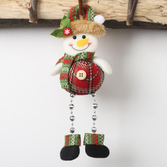 Christmas Plaid Cloth Beads Leg Pendants Christmas Window Decoration Cartoon Small Doll Ornaments(Snowman)