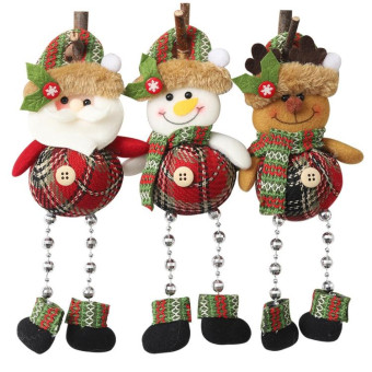 Christmas Plaid Cloth Beads Leg Pendants Christmas Window Decoration Cartoon Small Doll Ornaments(Snowman)
