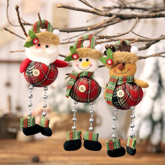 Christmas Plaid Cloth Beads Leg Pendants Christmas Window Decoration Cartoon Small Doll Ornaments(Snowman)