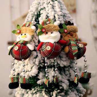 Christmas Plaid Cloth Beads Leg Pendants Christmas Window Decoration Cartoon Small Doll Ornaments(Elderly)