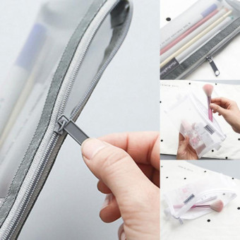 Nylon Simple Transparent Mesh Pencil Case Office School Supplies(Big White)