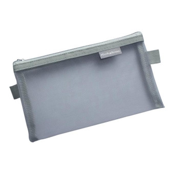Nylon Simple Transparent Mesh Pencil Case Office School Supplies(Big Grey)