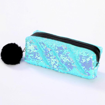 Reversible Sequin Pencil Case for Girls School Supplies Super Big Stationery Gift Magic Makeup Bag(Magic blue+Purple)