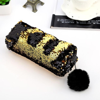 Reversible Sequin Pencil Case for Girls School Supplies Super Big Stationery Gift Magic Makeup Bag(Magic blue+Purple)