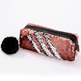 Reversible Sequin Pencil Case for Girls School Supplies Super Big Stationery Gift Magic Makeup Bag(Champagne+Silver)