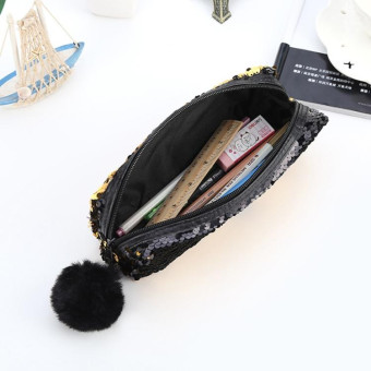 Reversible Sequin Pencil Case for Girls School Supplies Super Big Stationery Gift Magic Makeup Bag(Champagne+Silver)