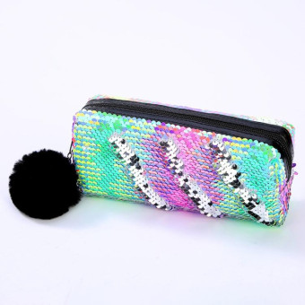 Reversible Sequin Pencil Case for Girls School Supplies Super Big Stationery Gift Magic Makeup Bag(Mixed Color+Silver)