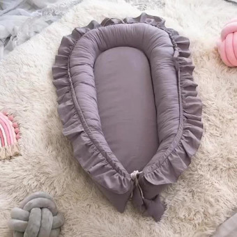 Lace Cotton Baby Uterus Bionic Bed Portable Newborn Bed Mat(Gray)