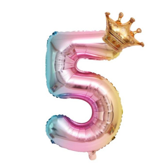 32-Inch Gradient Color Crown Digital Balloon Children Birthday Decoration Film Balloon(Number 5)