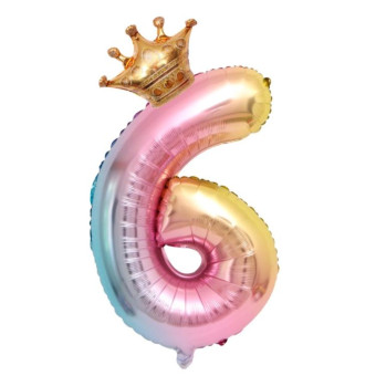 32-Inch Gradient Color Crown Digital Balloon Children Birthday Decoration Film Balloon(Number 6)
