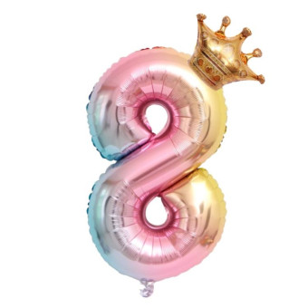 32-Inch Gradient Color Crown Digital Balloon Children Birthday Decoration Film Balloon(Number 8)