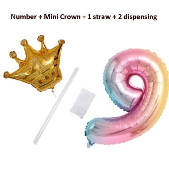 32-Inch Gradient Color Crown Digital Balloon Children Birthday Decoration Film Balloon(Number 7)