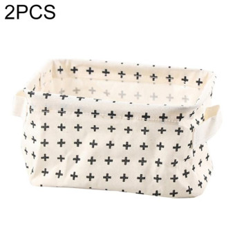 2 PCS Canvas Desktop Storage Basket Sundries Storage Box with Handle(Cross)