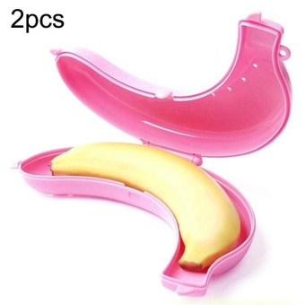 2 PCS Cute 3 Colors Fruit Banana Protector Box Lunch Container Storage Box  for Kids(Pink)