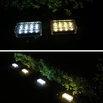 Outdoor Solar Buried Lamp Ice Square Glass Garden Decoration Waterproof Grass Lamp(White Light)
