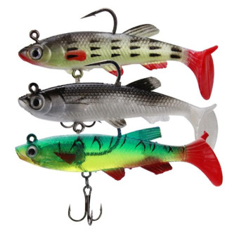 5 PCS Fish-Bait Road Sub-Bait Lead Fish With Single Hook And Three Anchor Hook Bait, Specification: 8cm 14g(Transparent Green)