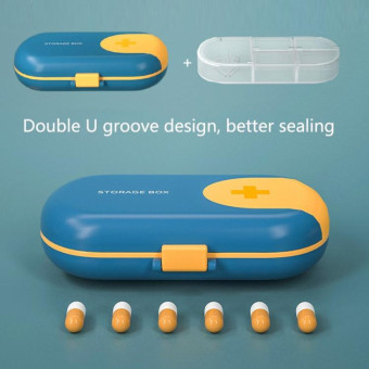 HW073 Portable Cut Medicine Large-capacity Pill Box Compartment Sealed Small Pill Box(White Yellow)