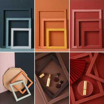 3 in 1 Different Sizes Morandi Color Wooden Photo Frame Series Color Spray Paint Photo Props Photography Background Ornaments(Deep Yellow)