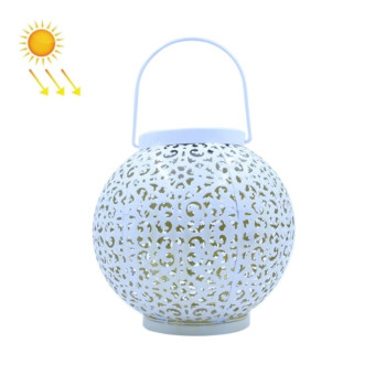 Outdoor Garden Decoration LED Solar Wrought Iron Hollow Ball Shape Portable Lamp(White)