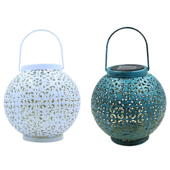 Outdoor Garden Decoration LED Solar Wrought Iron Hollow Ball Shape Portable Lamp(White)