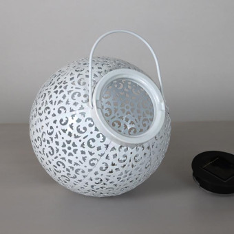 Outdoor Garden Decoration LED Solar Wrought Iron Hollow Ball Shape Portable Lamp(White)