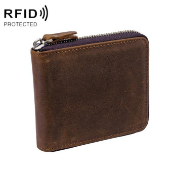 9039 RFID Antimagnetic Leather Zipper Wallet(Horizontal 3)