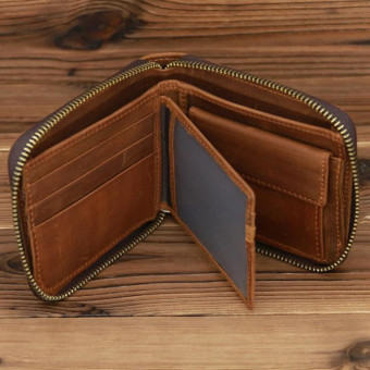 9039 RFID Antimagnetic Leather Zipper Wallet(Horizontal 3)