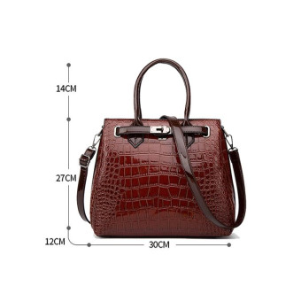 T5056 2 in 1 Crocodile Pattern Patent Leather Diagonal Handbags Large-Capacity Single-Shoulder Bag(Wine Red)