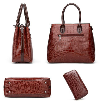 T5056 2 in 1 Crocodile Pattern Patent Leather Diagonal Handbags Large-Capacity Single-Shoulder Bag(Black)