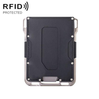 RFID Metal Anti-Theft Credit Card Holder(Silver Metal + Black Skin)