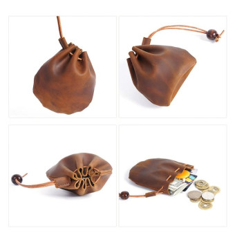 18L-107 Vintage Leather Coin Purse Mini Organizer(Brown)