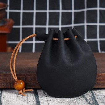 18L-107 Vintage Leather Coin Purse Mini Organizer(Black)