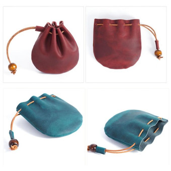 18L-107 Vintage Leather Coin Purse Mini Organizer(Wine Red)