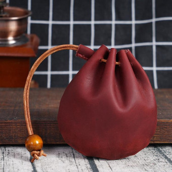 18L-107 Vintage Leather Coin Purse Mini Organizer(Wine Red)