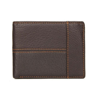 Men Retro Portable Wallet Short Cowhide Leather Wallet(Coffee)