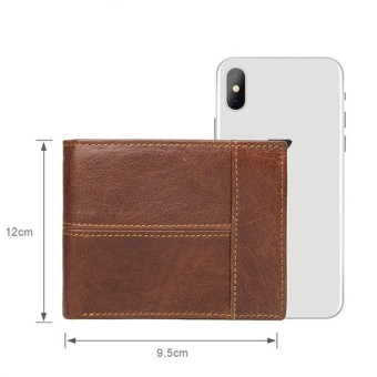 Men Retro Portable Wallet Short Cowhide Leather Wallet(Brown)