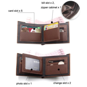 Menbense Hot Stamping Hinge Short Matte Multi-Card Large Capacity Male Wallet(D3301-4 Dark Brown)