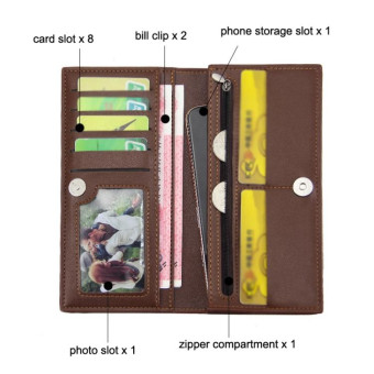 MenBense Long Fashion Embossed Magnetic Buckle Multi-Card Slot Men Wallet(Deep Brown)