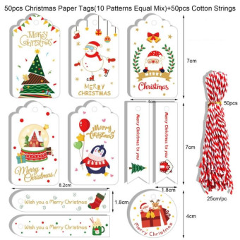 2 Packs 50pcs/set  Christmas Kraft Paper Tags Gift Wrapping Paper Labels(Series 3)