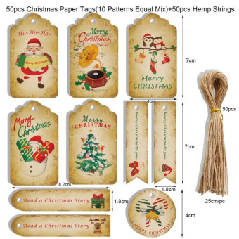 2 Packs 50pcs/set  Christmas Kraft Paper Tags Gift Wrapping Paper Labels(Series 4)