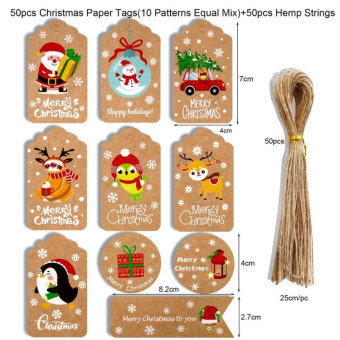 2 Packs 50pcs/set  Christmas Kraft Paper Tags Gift Wrapping Paper Labels(Series 6)
