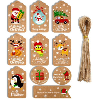 2 Packs 50pcs/set  Christmas Kraft Paper Tags Gift Wrapping Paper Labels(Series 6)