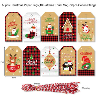 2 Packs 50pcs/set  Christmas Kraft Paper Tags Gift Wrapping Paper Labels(Series 9)