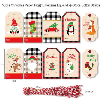 2 Packs 50pcs/set  Christmas Kraft Paper Tags Gift Wrapping Paper Labels(Series 11)