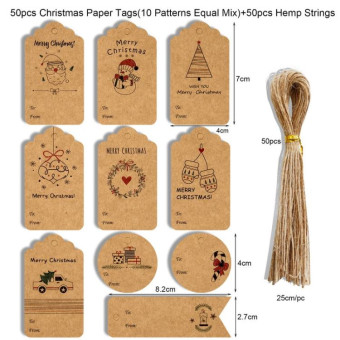 2 Packs 50pcs/set  Christmas Kraft Paper Tags Gift Wrapping Paper Labels(Series 14)