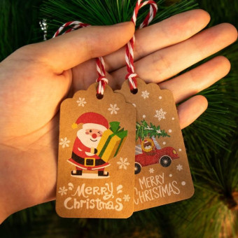 2 Packs 50pcs/set  Christmas Kraft Paper Tags Gift Wrapping Paper Labels(Series 9)